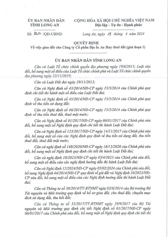 quyết định giao đất khu dân cư an huy mỹ hạnh bắc